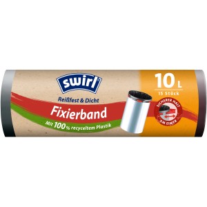Swirl Fixierband-Müllbeutel, 10 Liter, 15 Stück. Müllbeutelrolle mit Fixierband.