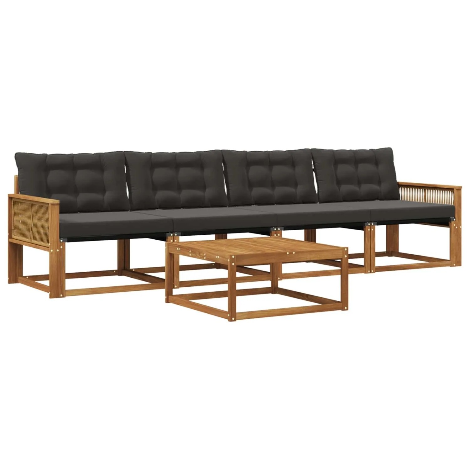 vidaXL Outdoor-Sofagarnitur mit Kissen 5 Stk Natur und Schwarz 3381236