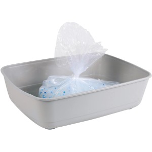 Jollypaw Katzentoilettenbeutel L (10 Stk.) in grauer Katzentoilette.