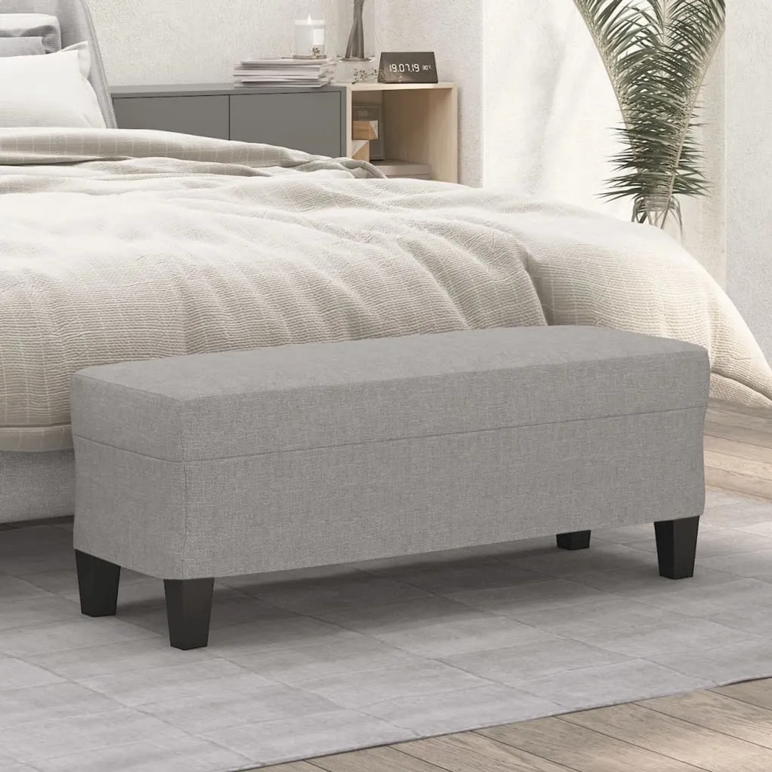 Hellgraue vidaXL Sitzbank (100x35x41 cm) aus Stoff, ideal als Schuhbank oder Bettbank.