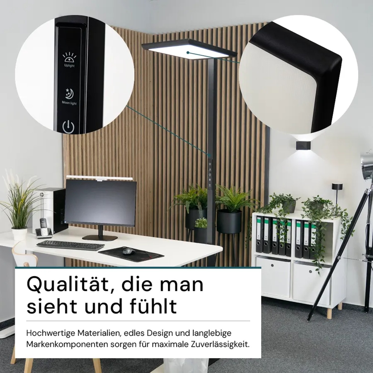 LUXULA LED Stehleuchte 100W 7000lm Bürostehleuchte Up- Downlight Augenschonend UGR16 CRI98 4000K Neutralweiß Dimmbar Stehlampe Schwarz_9