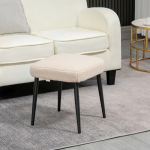 Eleganter beiger HOMCOM Fußhocker mit weicher Kaschmir-Optik Polsterung und schwarzen Stahlbeinen neben Sofa.