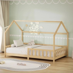 ML-Design Kinderbett 120x200 cm mit Rausfallschutz Natur Kiefernholz