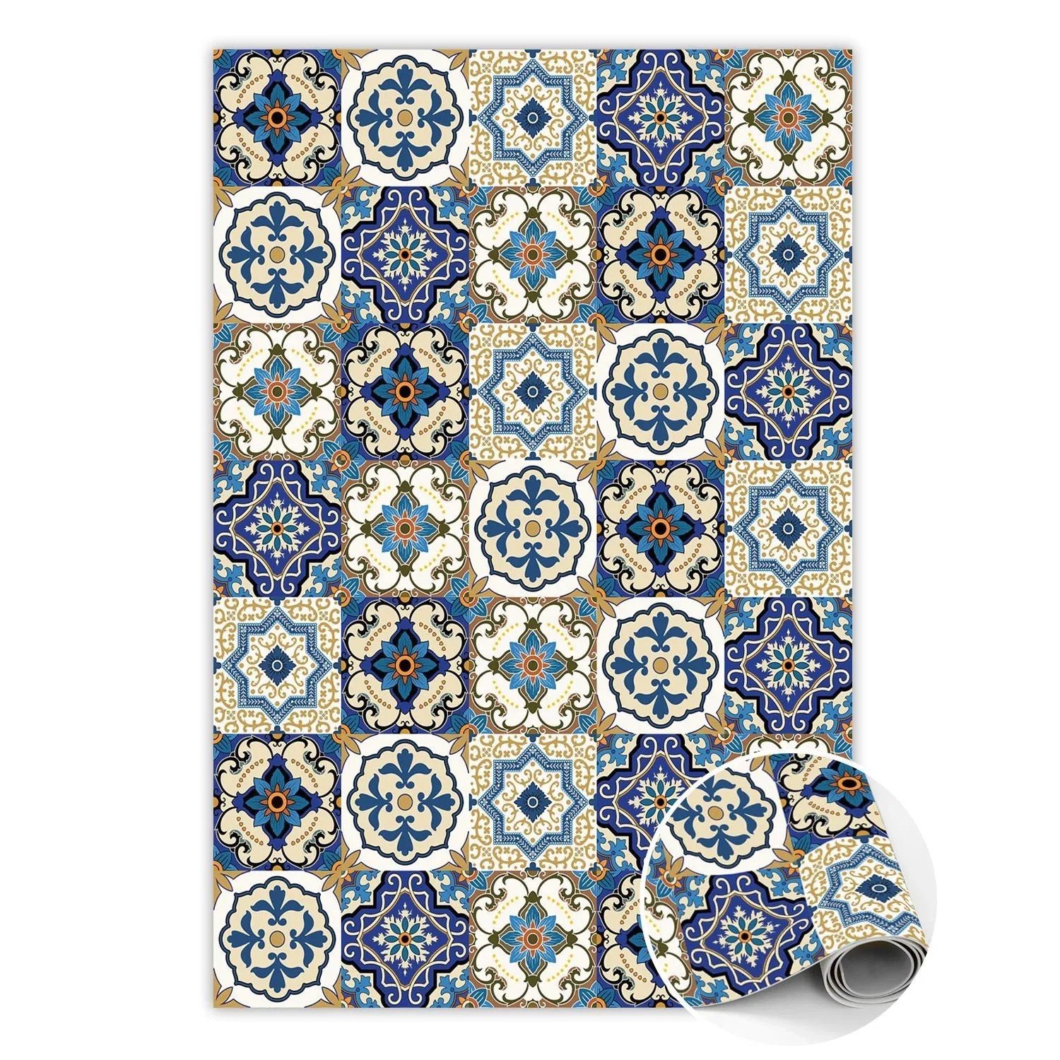 Tulup Teppich Portugiesische Fliesen PVC Floor Mat 120x180 cm Gelb Vinylmat günstig online kaufen