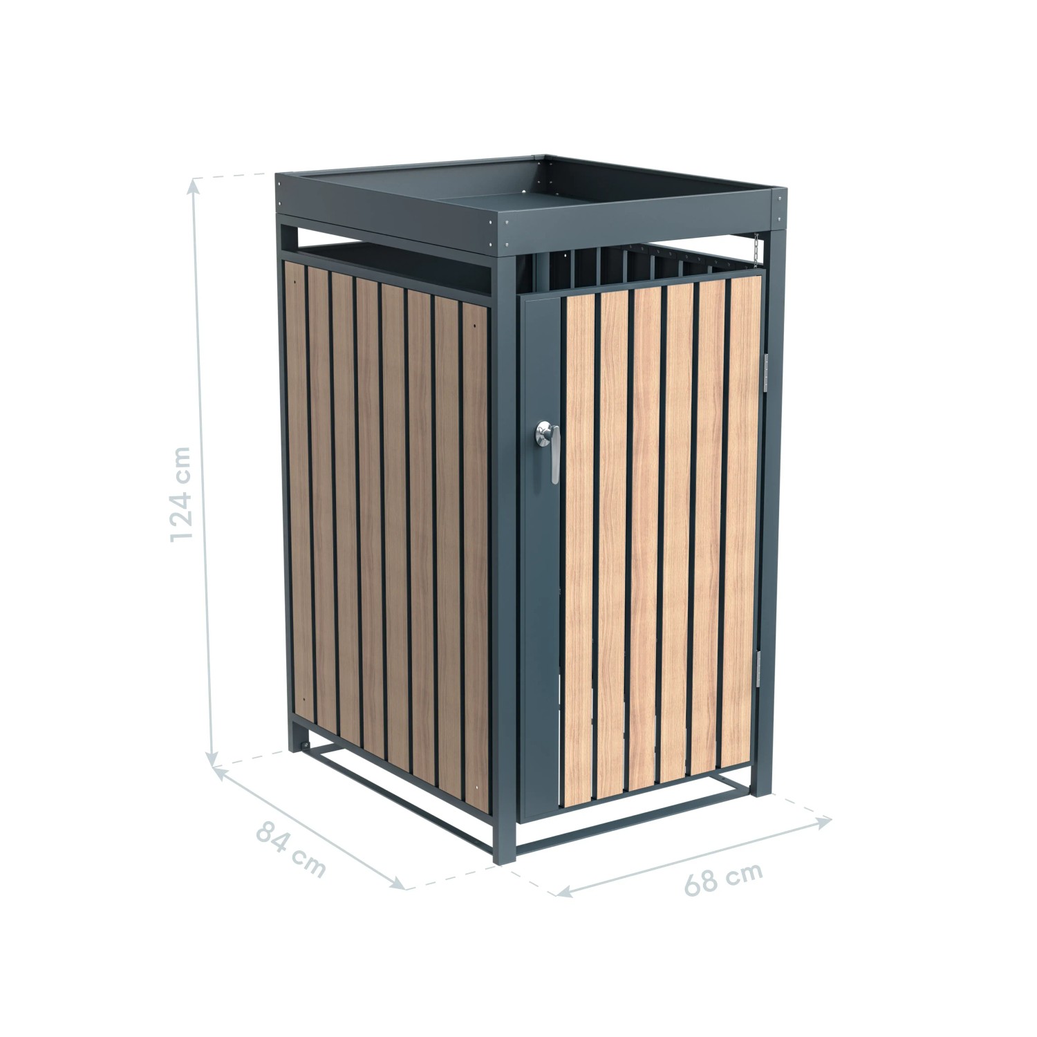 Westmann Mülltonnenbox Planta für 1x240L Tonne, anthrazit mit Holzoptik und Pflanzdach.
