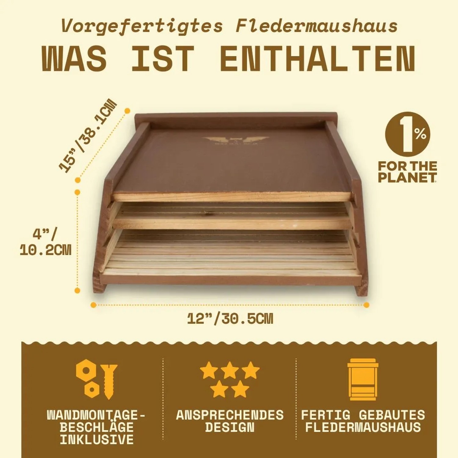 Braunes Wild Yard Fledermaushaus aus Zedernholz für bis zu 75 Fledermäuse.