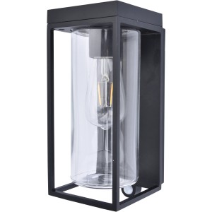 Moderne, eckige Lutec Solar-Wandleuchte Flair, schwarz matt, mit Bewegungsmelder.
