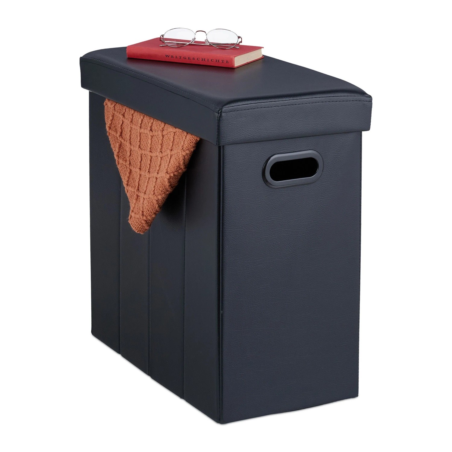 Relaxdays Sitzhocker Kunstleder Schwarz Faltbar 49 cm x 48,5 cm x 27 cm 3 kg