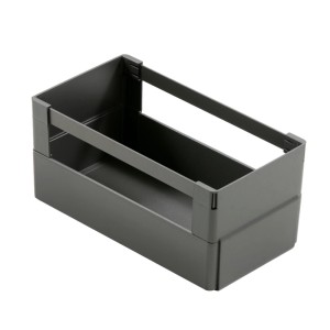 Anthrazitfarbene Fackelmann Kunststoffbox mit Reling für Badmöbel-Zubehör, 22,6x10,5x13 cm.