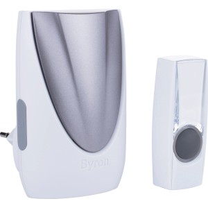 Smartwares Funk Türklingel Set Byron BY216E mit weißem Empfänger und Klingeltaster.