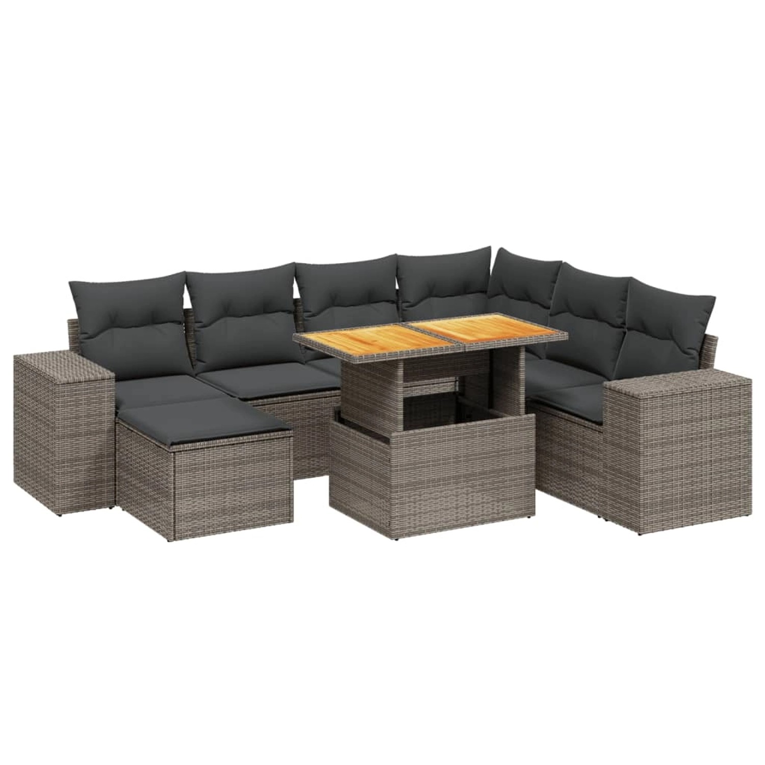 vidaXL 8-Tlg Garten-Sofagarnitur mit Kissen Grau Poly Rattan 3275944