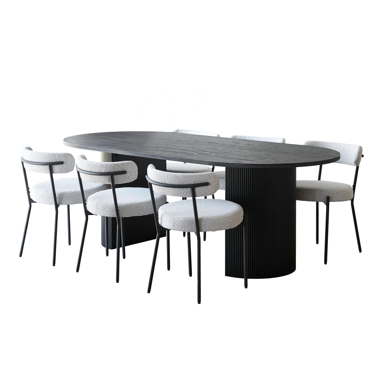 ebuy24 Kyoto Essgruppe Esstisch 100x210 cm Dunkelbraun und 6 Stühle Bouclé günstig online kaufen