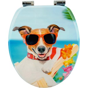 Sanfino WC-Sitz Sunny Dog: Toilettendeckel mit Hund im Urlaub-Design und Absenkautomatik.