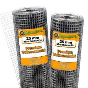 Aquagart Volierendraht, 100m x 1m, Maschenweite 25mm, verzinkt, für Zaunbau & Sichtschutz.