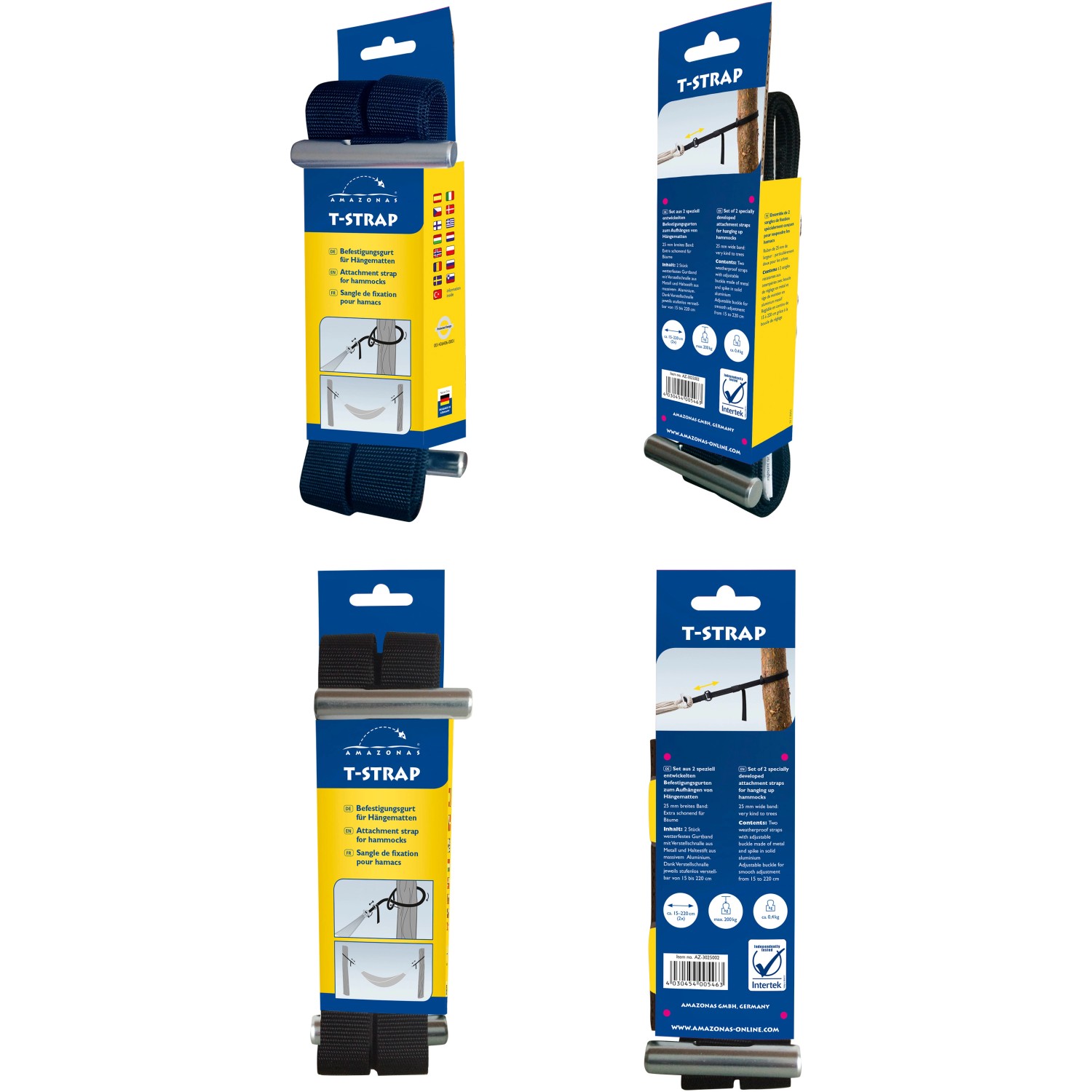 T-Strap Hängegurt-Set in Schwarz für Hängemattenbefestigung an Bäumen.