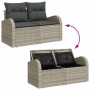 Hellgraues vidaXL Garten-Sofa-Set aus Polyrattan mit Kissen und Stauraum.