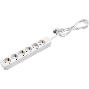 Weiße 6-fach Steckdosenleiste ohne Schalter mit 1,4 m Kabel.