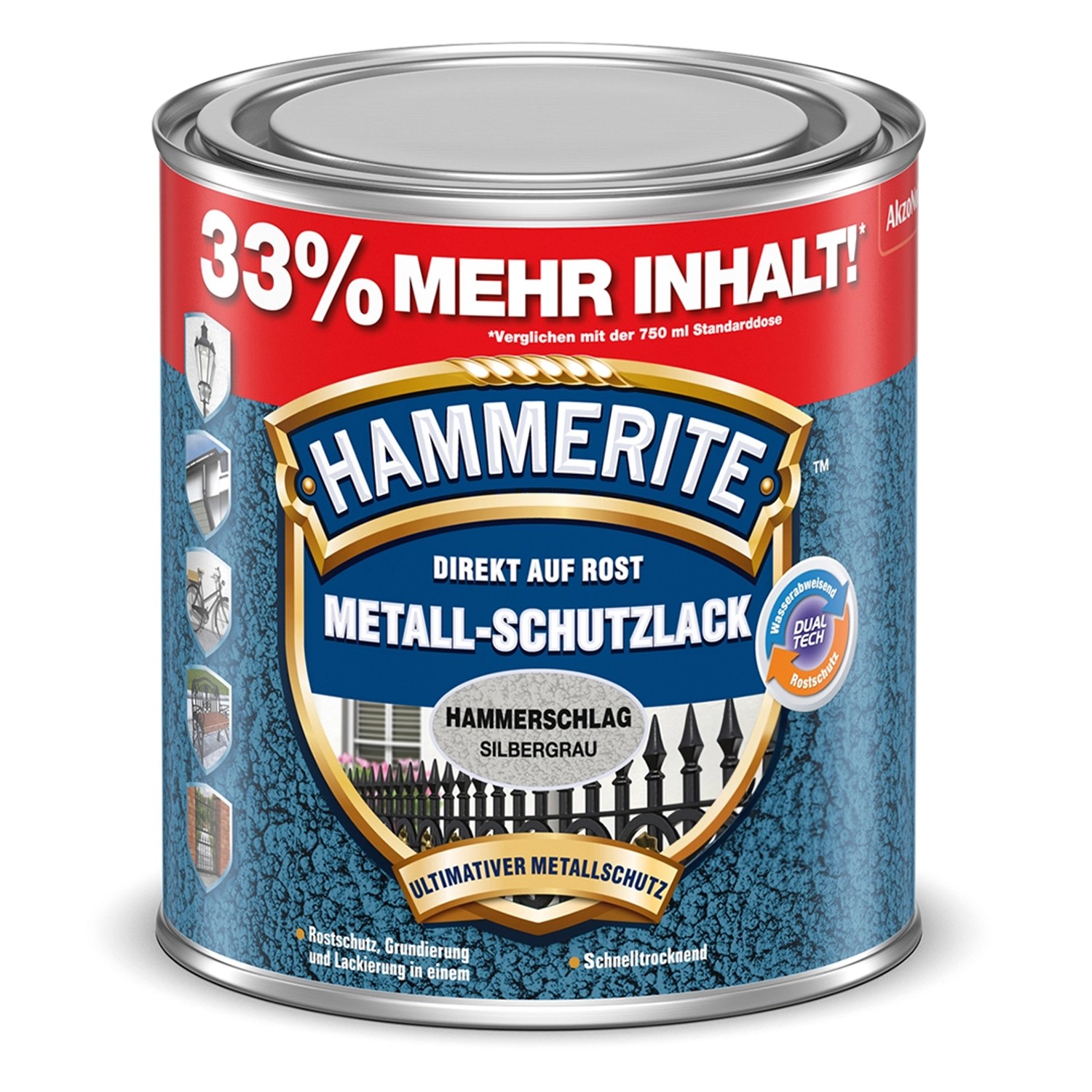 Hammerite Metall-Schutzlack Silbergrau Hammerschlag 1 l