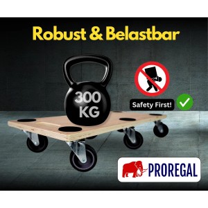 PROREGAL Transportroller mit 6 Rollen, Sperrholzplatte, braun, Traglast 300 kg.