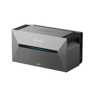 Graue Anker SOLIX Solarbank 2 E1600 Pro Power Station mit blauem Lichtstreifen, All-in-One-System für Balkonkraftwerk.