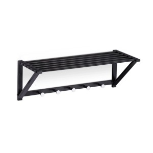 Schwarze Relaxdays Wandgarderobe aus Stahl mit 5 Haken und Ablage für Flur oder Bad.