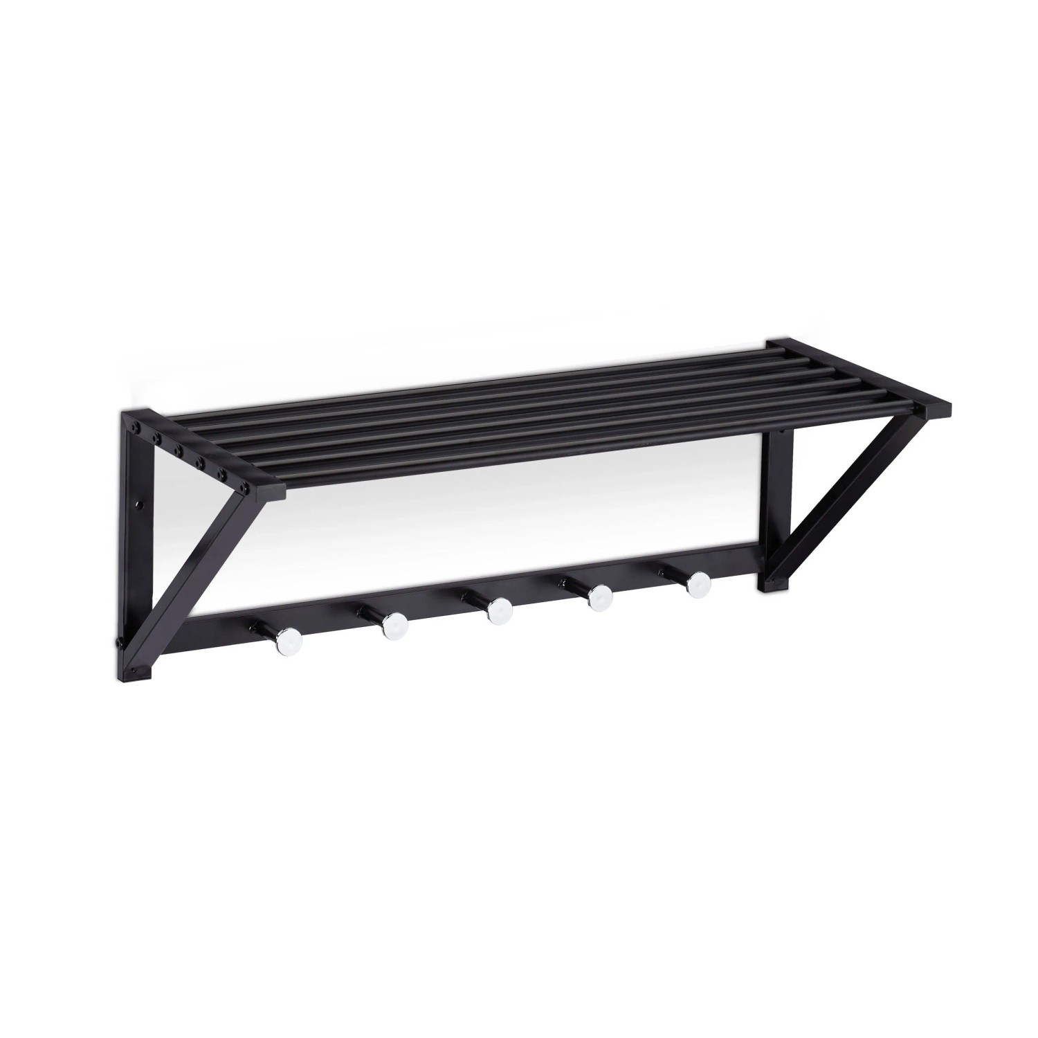 Relaxdays Wandgarderobe Stahl Schwarz mit 5 Haken und Ablage 23 cm x 65 cm x 25 cm 1,5 kg