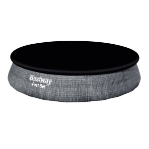 Bestway Fast Set Pool, Ø 396 cm, schiefergrau, mit schwarzer Abdeckung.