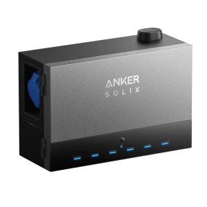 Anker Solix Power Dock für Balkonkraftwerke mit Anschlüssen und LED-Anzeige.