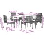 vidaXL 7-tlg. Garten-Essgruppe mit schwarzen Polyrattan-Stühlen und Tisch mit Glasplatte.