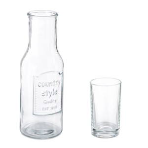 Transparentes Wasserkaraffe Set mit 4 Gläsern aus Glas. Karaffe mit Prägung.