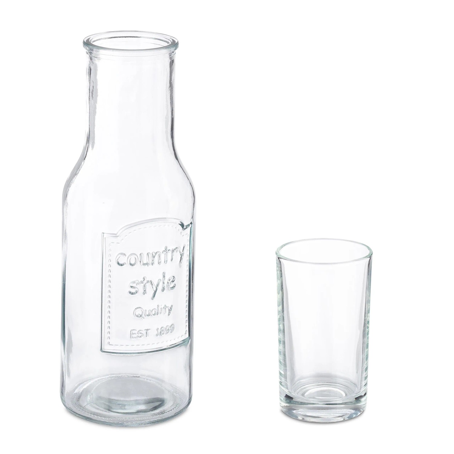 Relaxdays Wasserkaraffe Set mit 4 Gläsern Glas Transparent Tropffrei 27,5 cm x 9,5 cm 600 g