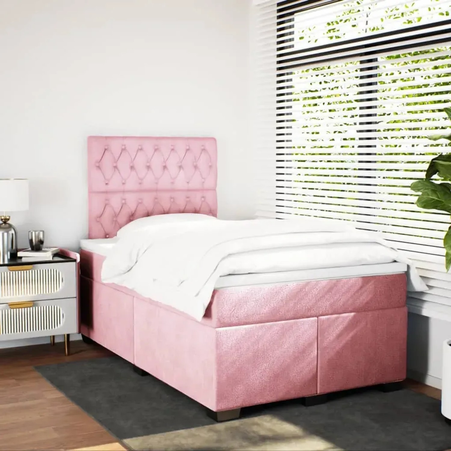 Rosa vidaXL Boxspringbett 120x200 cm mit Samtbezug, Matratze und Topper.
