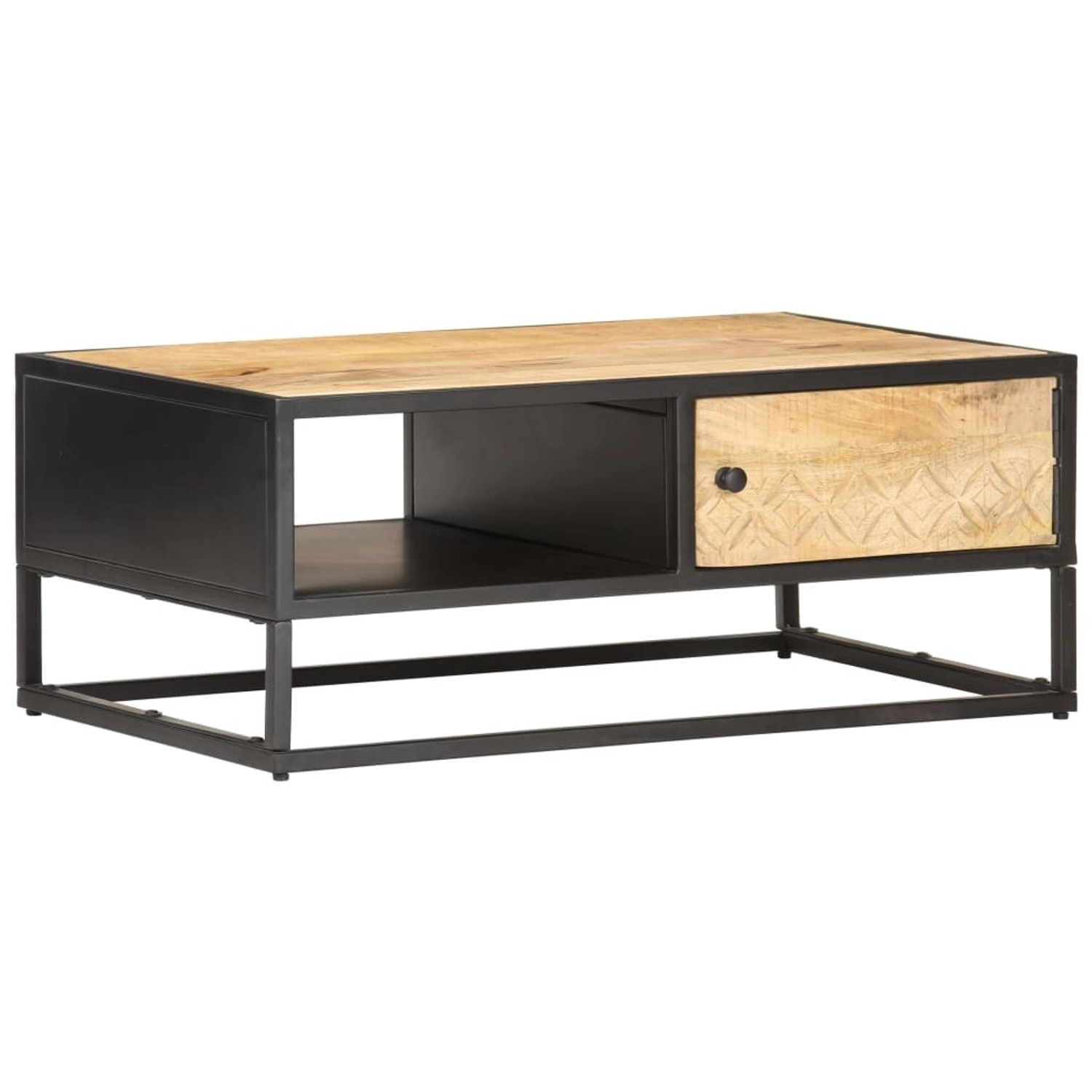 vidaXL Couchtisch mit Geschnitzter Tür 90x55x36 cm Raues Mangoholz 320946