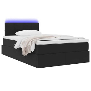 Schwarzes Samt Bett 120x200 mit LED-Lichtleisten für Schlafzimmer.