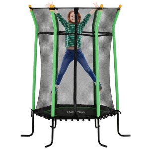 HOMCOM Kindertrampolin mit Sicherheitsnetz, Ø163,5 cm. Kind springt im Trampolin.