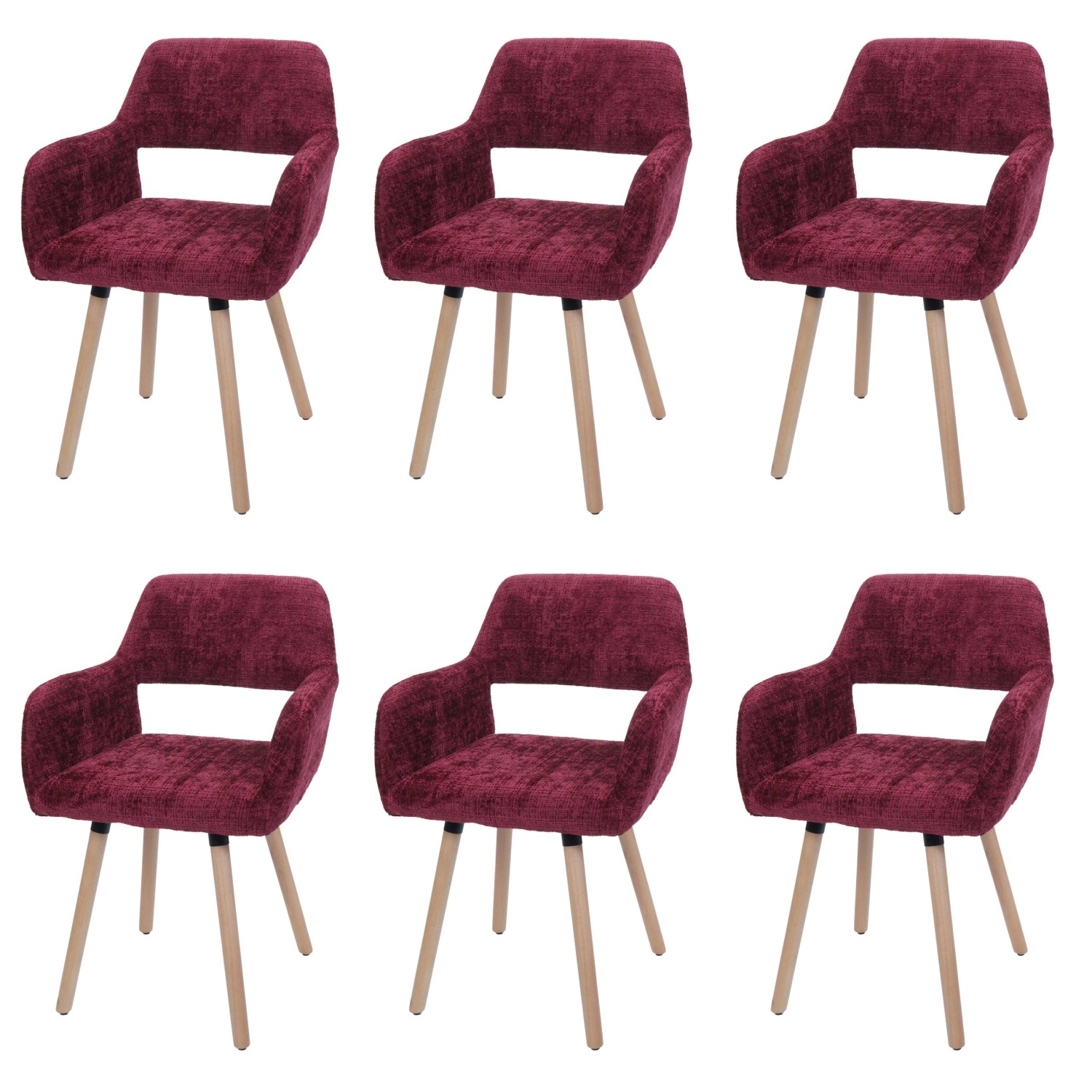 MCW Esszimmerstuhl A50 II 6er-Set Bordeaux Stoff/Textil Chenille 465g/m² günstig online kaufen