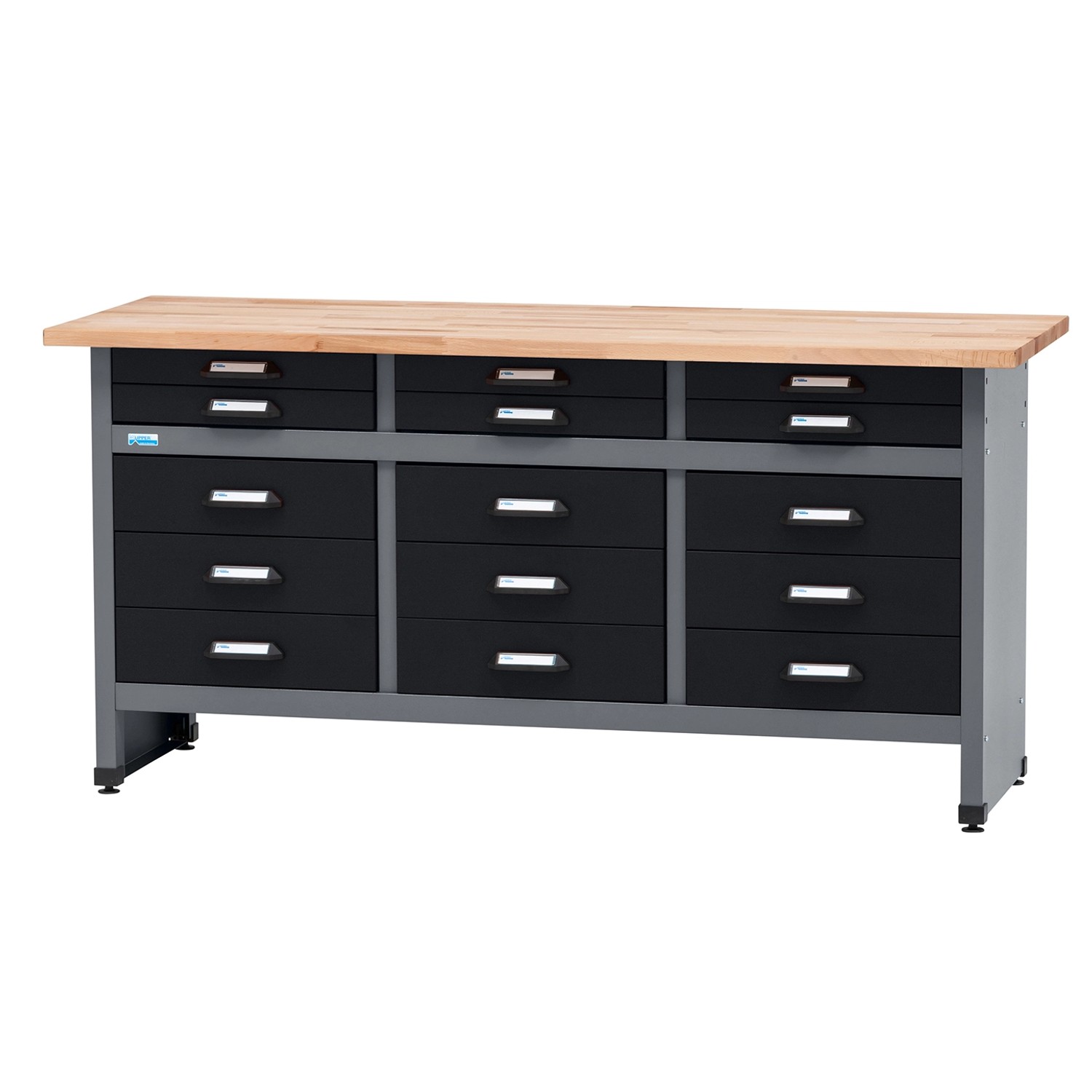 Küpper Werkbank mit 15 Schubladen 84 x 170 x 60 cm Schwarz-Hellgrau günstig online kaufen