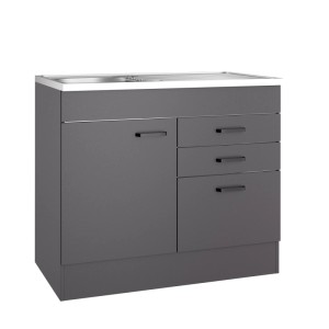 OPTIFIT Spülenunterschrank Kiel420, 100 cm, Anthrazit matt, mit Spüle, Tür und Schubladen.