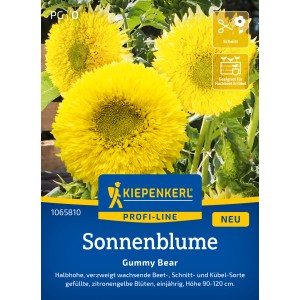Kiepenkerl Sonnenblume Gummy Bear mit zitronengelben, dicht gefüllten Blüten.