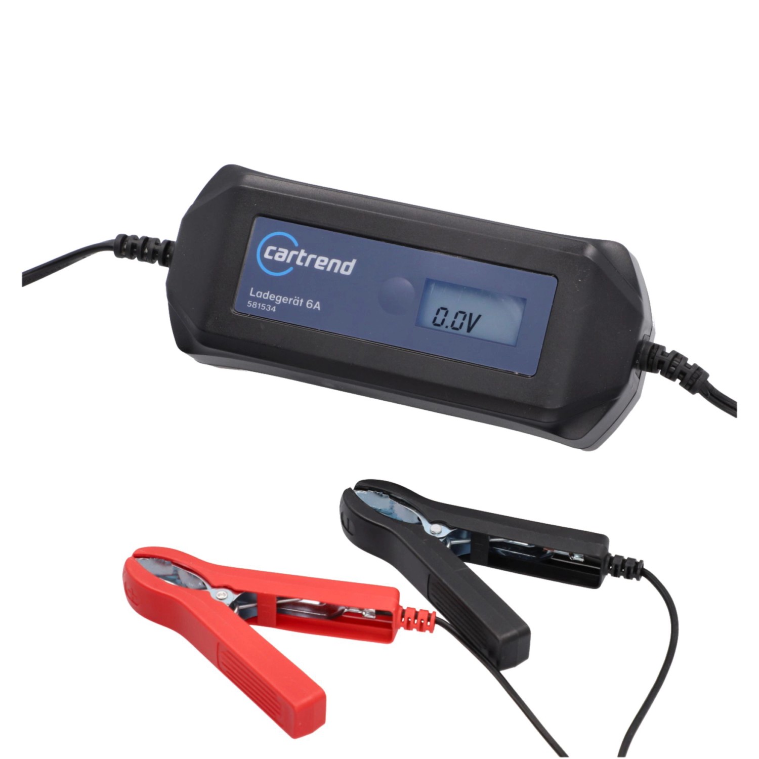 Cartrend Batterieladegerät DP 6.1 mit LCD-Display und Polklemmen für Autoelektrik.