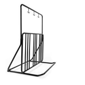 Schwarzer KARAT Fahrradständer Tony mit 3 Doppelhaken für Zubehör.
