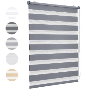 Sekey Doppelrollo 80x100cm, dunkelgrau, blickdicht, ohne Bohren, für Fenster.