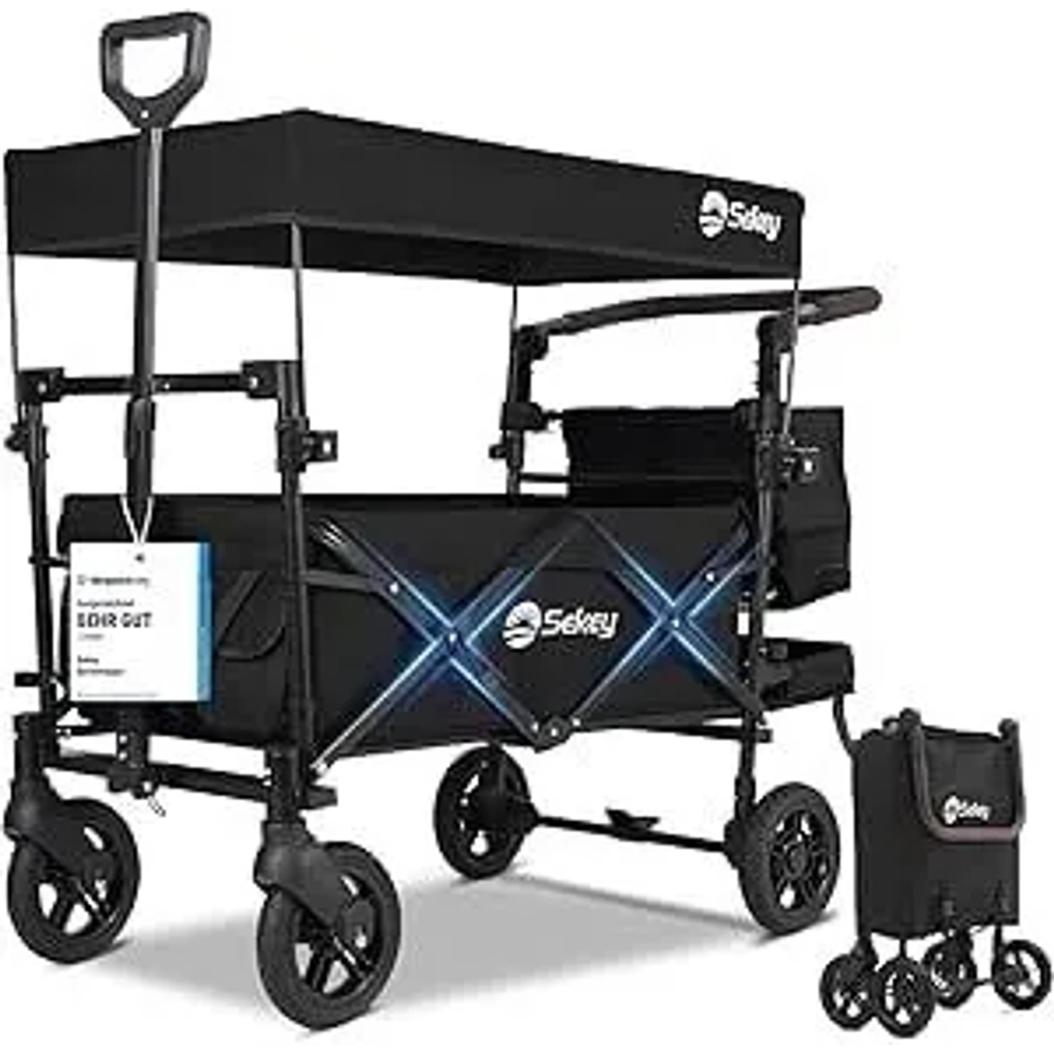 Sekey Bollerwagen Faltbar mit Dach 2 Kinder 100KG Schwarz