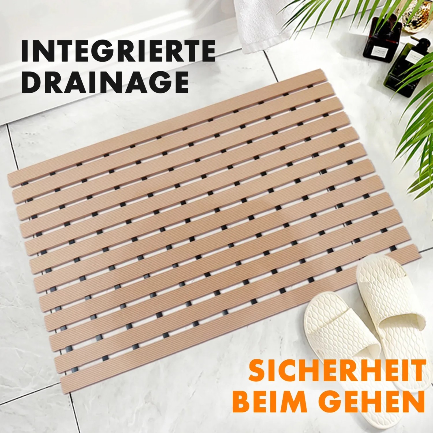 Beige, antibakterielle KARAT Fußmatte mit Drainagefunktion, 43x450cm, für Nassbereiche.