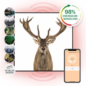 Klarstein Wonderwall Air Art Smart Infrarotheizung Wandinstallation App-Steuerung Motiv Hirsch 60x60 cm 350 W Schwarz
