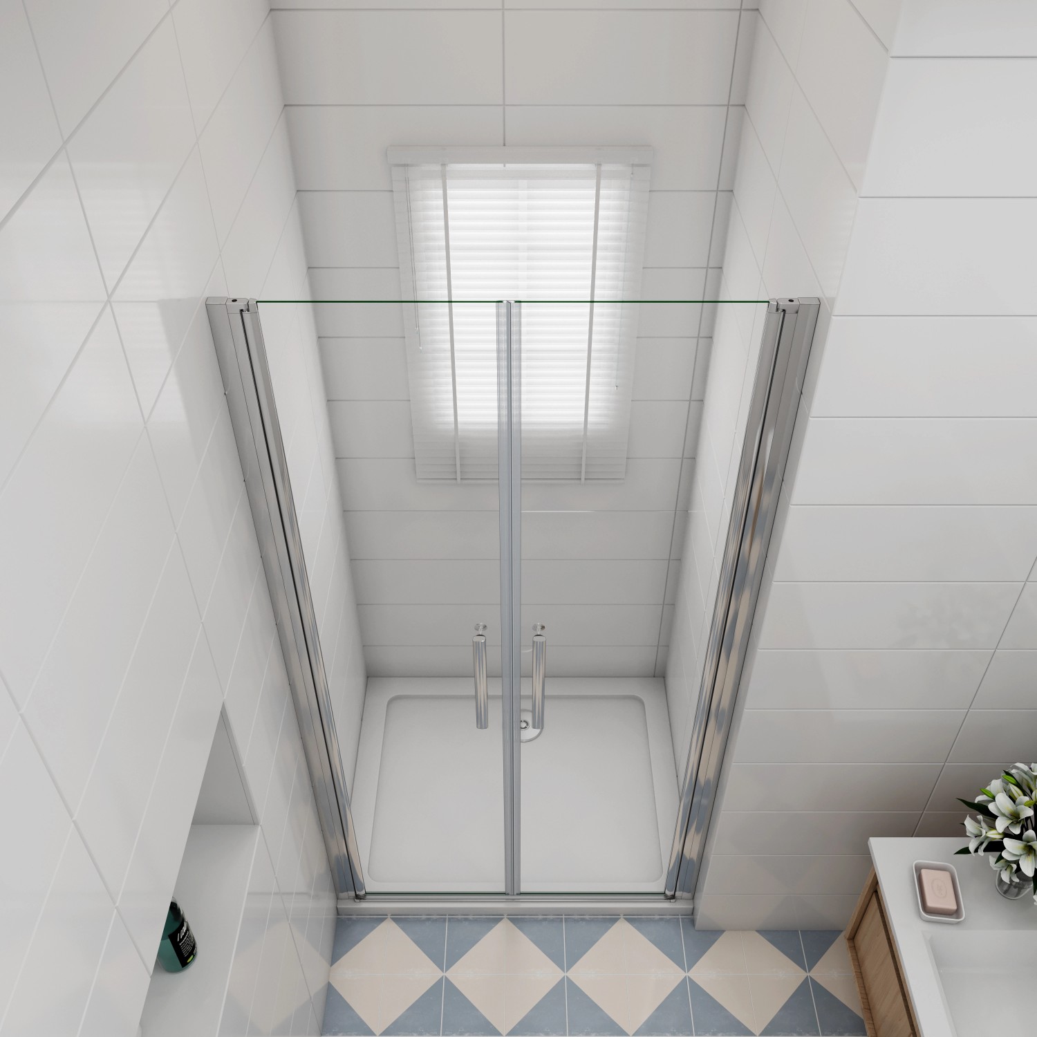 AICA Duschkabine 80x195cm mit Doppeltür, Nischentür aus 6mm ESG Glas, Schwingtür, Duschtür