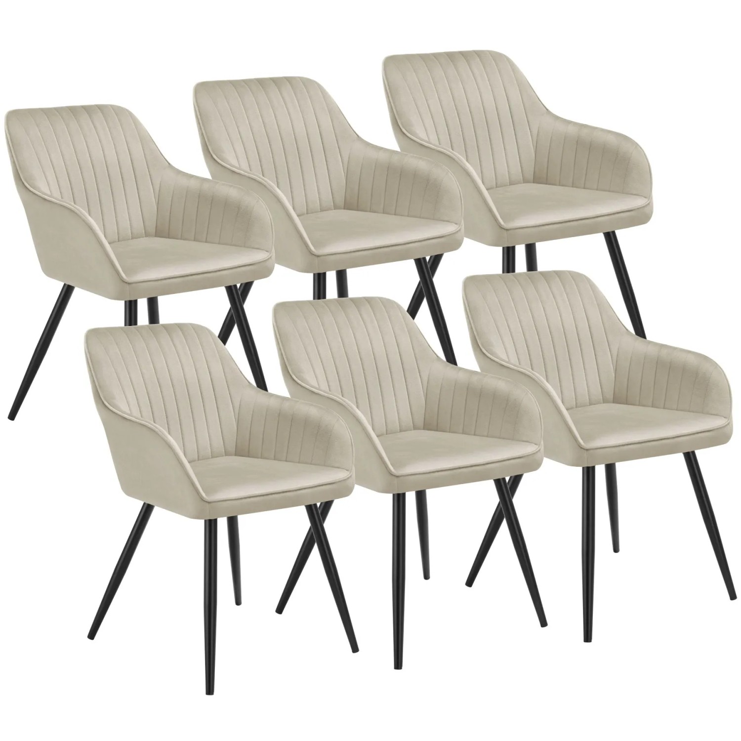 Tectake Esszimmerstuhl Marilyn Gepolstert  In Samtoptik  Gesteppt Durchgehende Lehne 6Er Set 62 x 58 x 82 cm Creme Schwarz
