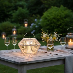 QAZQA Böhmische Tischleuchte Beige inkl  LED 3 Stufen Dimmbar IP54 Solar Wiederaufladbar Duco