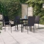 Schwarze 5-tlg. Garten-Essgruppe aus Rattan und Stahl von vidaXL.