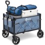 Blauer Sekey Bollerwagen, faltbar, 60L Volumen, 80kg Tragkraft, mit verstellbarem Griff, beladen für Camping.